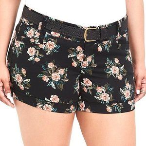 22 or 26 Torrid Black Floral Belted Sateen Shorts